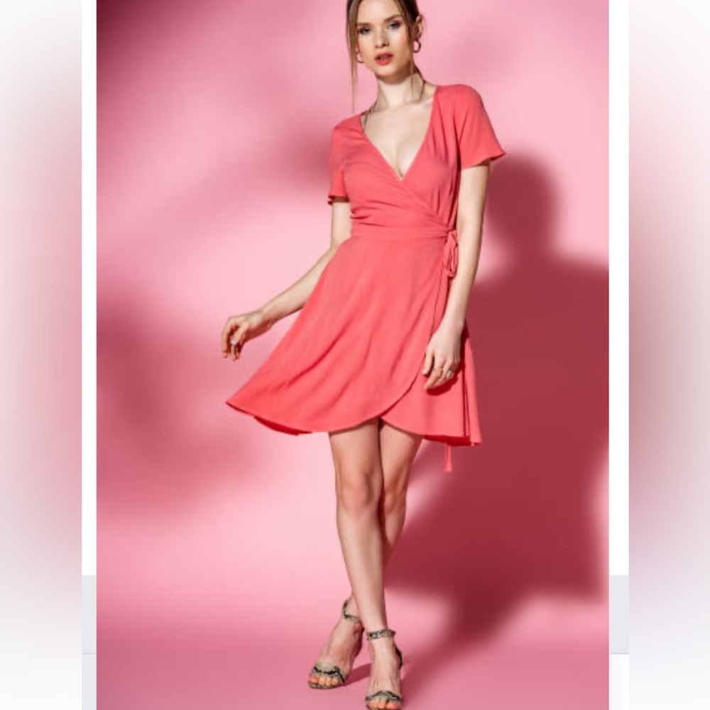 BCBGMaxAzria Pink V-Neck wrap Mini Dress
